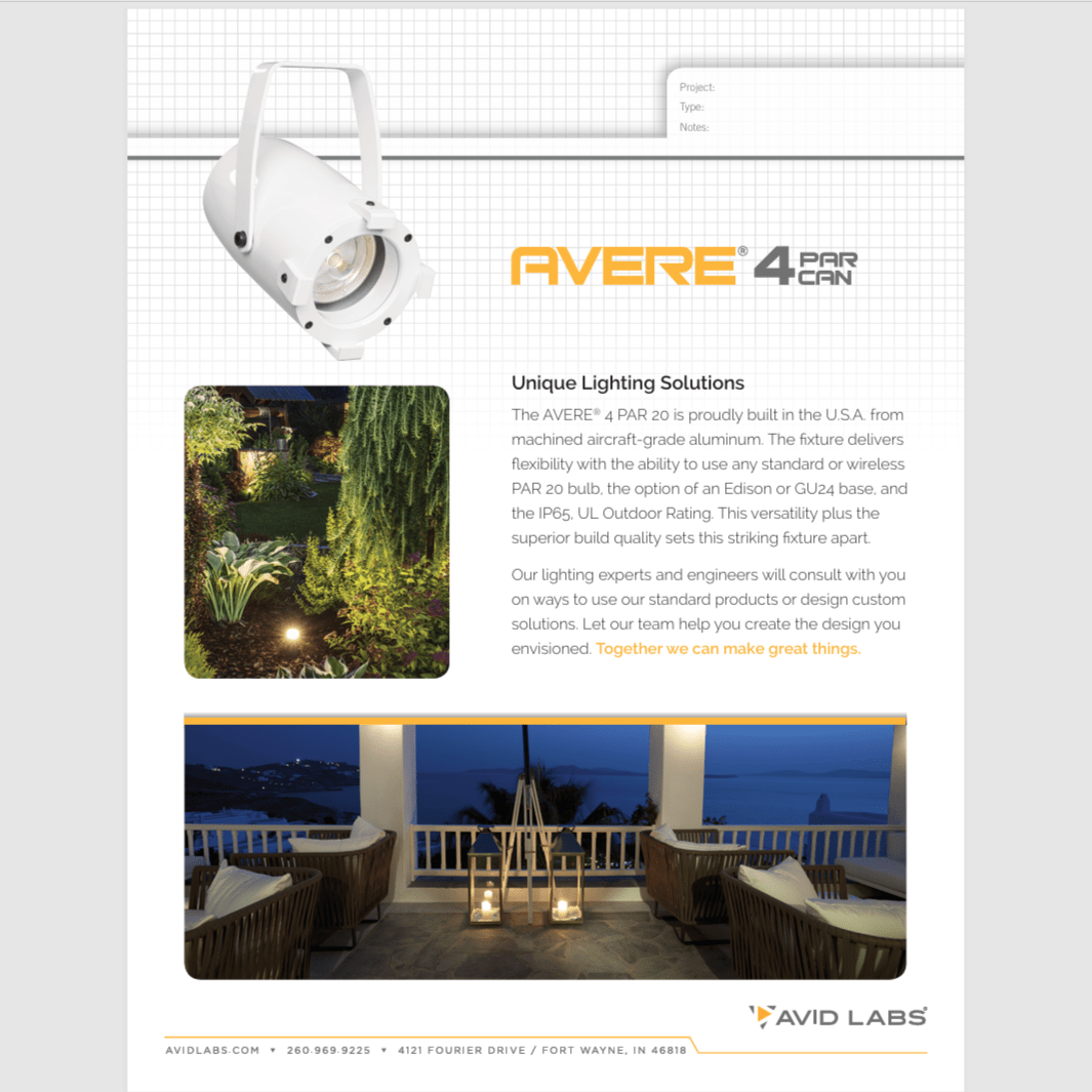 Avere 4 PAR Can Feature Sheet - Apollo Gobos