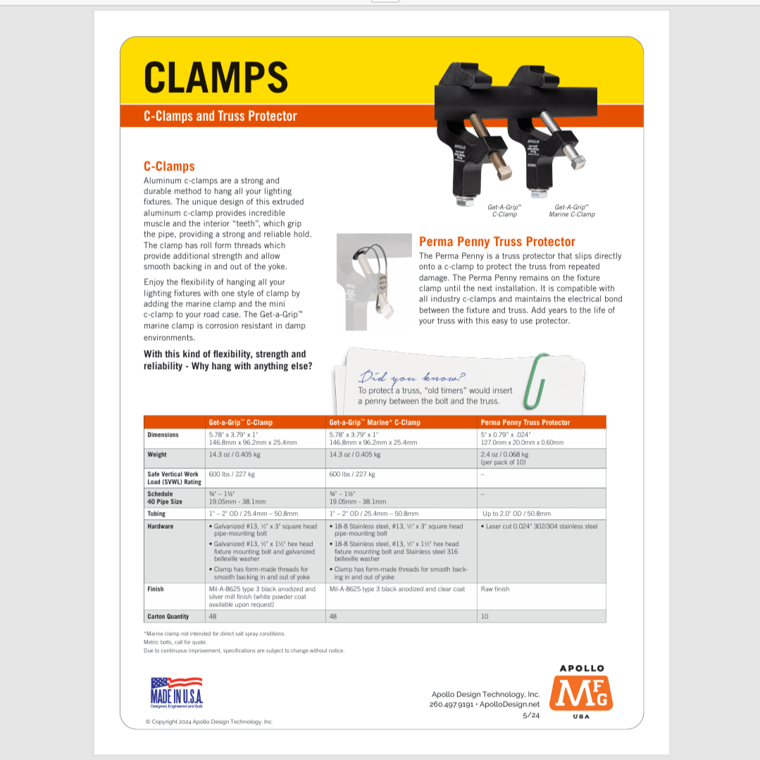 Clamps Feature Sheet - Apollo Gobos